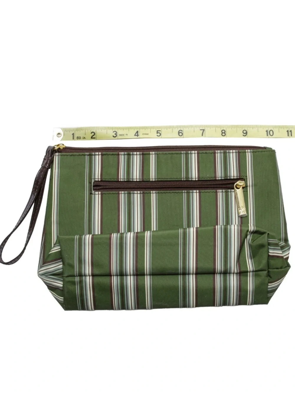 Estée Lauder Cosmetic Bag Makeup Travel Case Green Brown Striped NEW